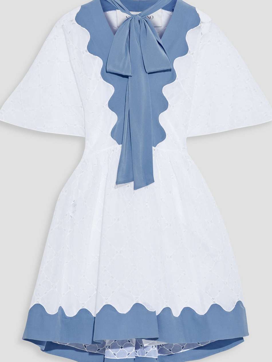 pussy-bow broderie anglaise cotton mini dress