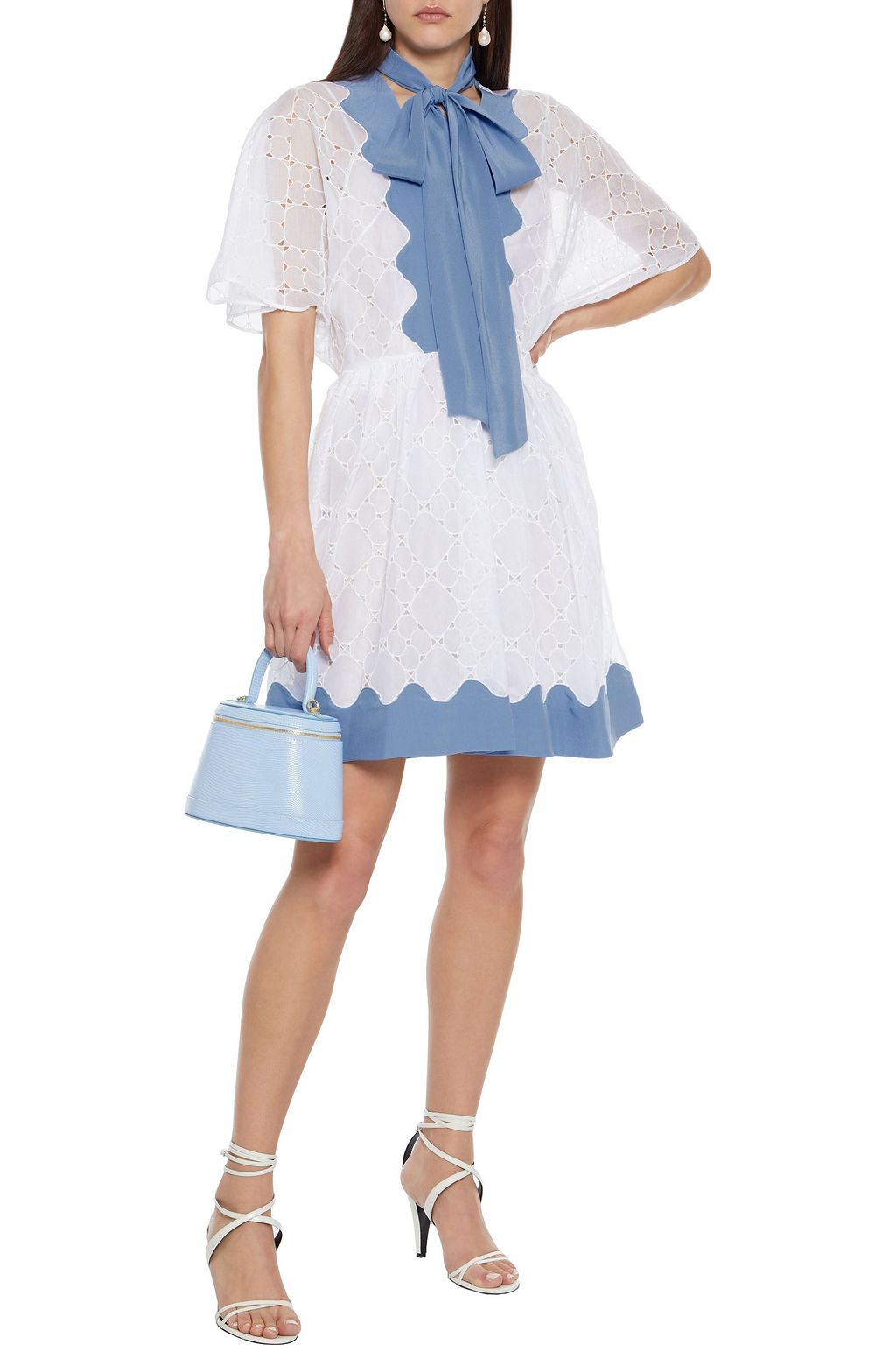VALENTINO GARAVANI Pussy-bow broderie anglaise cotton mini dress
