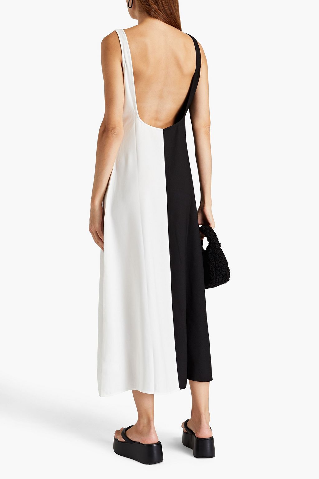 SOLID & STRIPED Anne-Marie satin-paneled open-back crepe midi dress