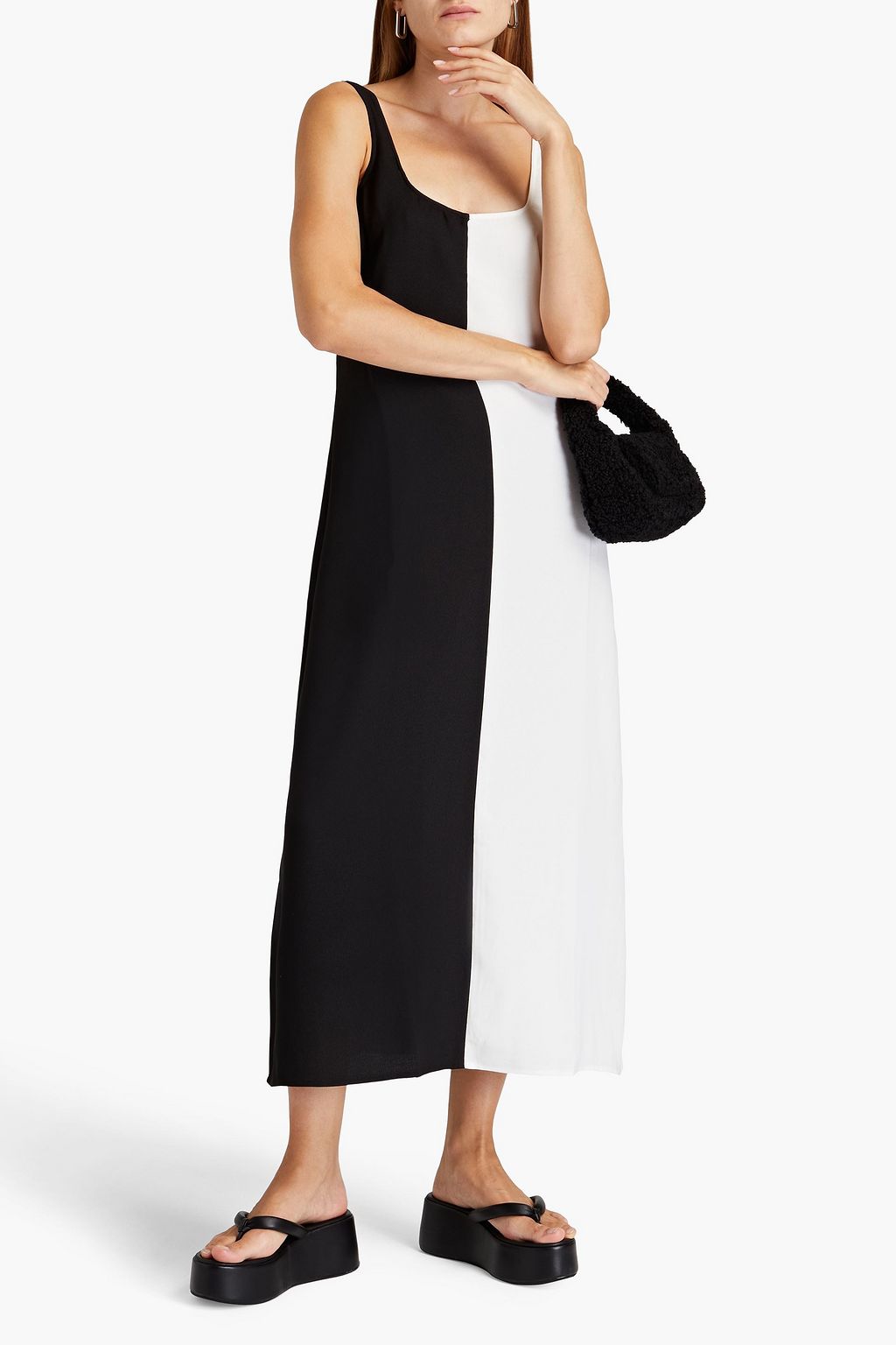 SOLID & STRIPED Anne-Marie satin-paneled open-back crepe midi dress