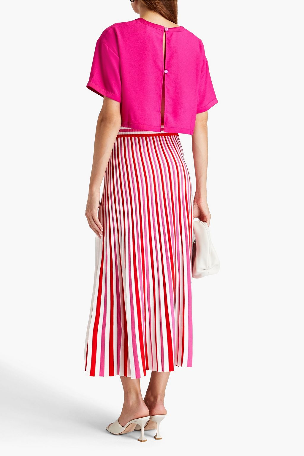 SOLID & STRIPED Striped ribbed-knit midi skirt