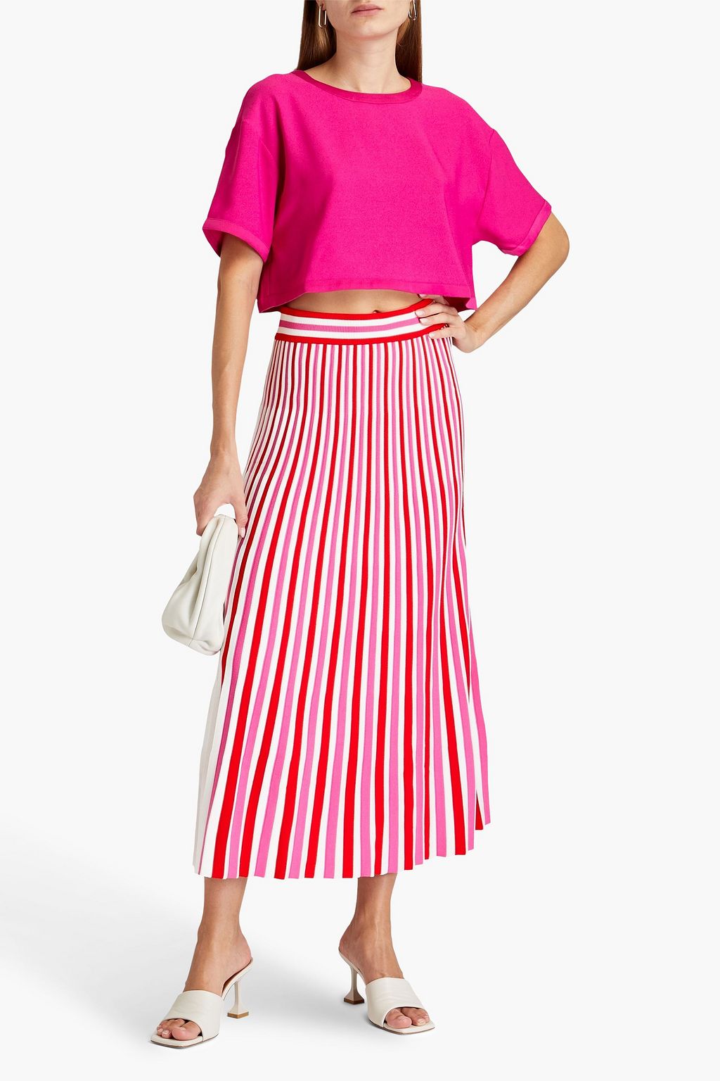 SOLID & STRIPED Striped ribbed-knit midi skirt