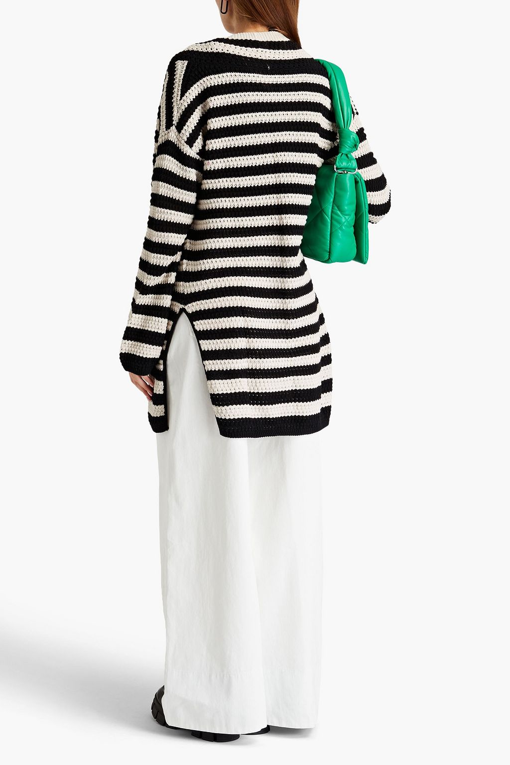 SOLID & STRIPED Striped open-knit cotton cardigan