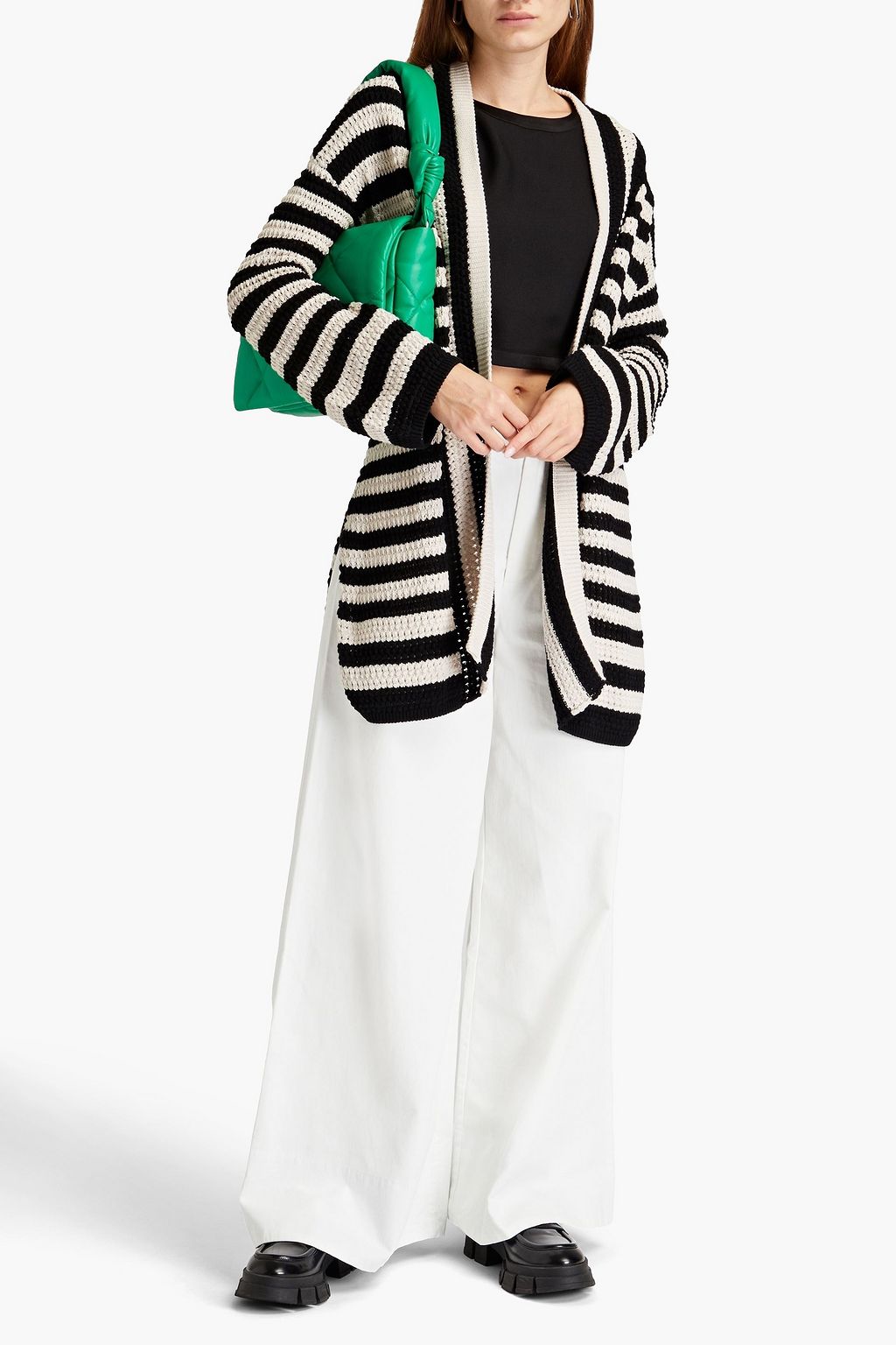 SOLID & STRIPED Striped open-knit cotton cardigan