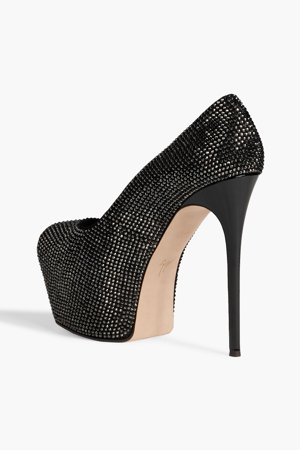 Shop Giuseppe Zanotti Liza Crystal-embellished Suede Platform Pumps In Black