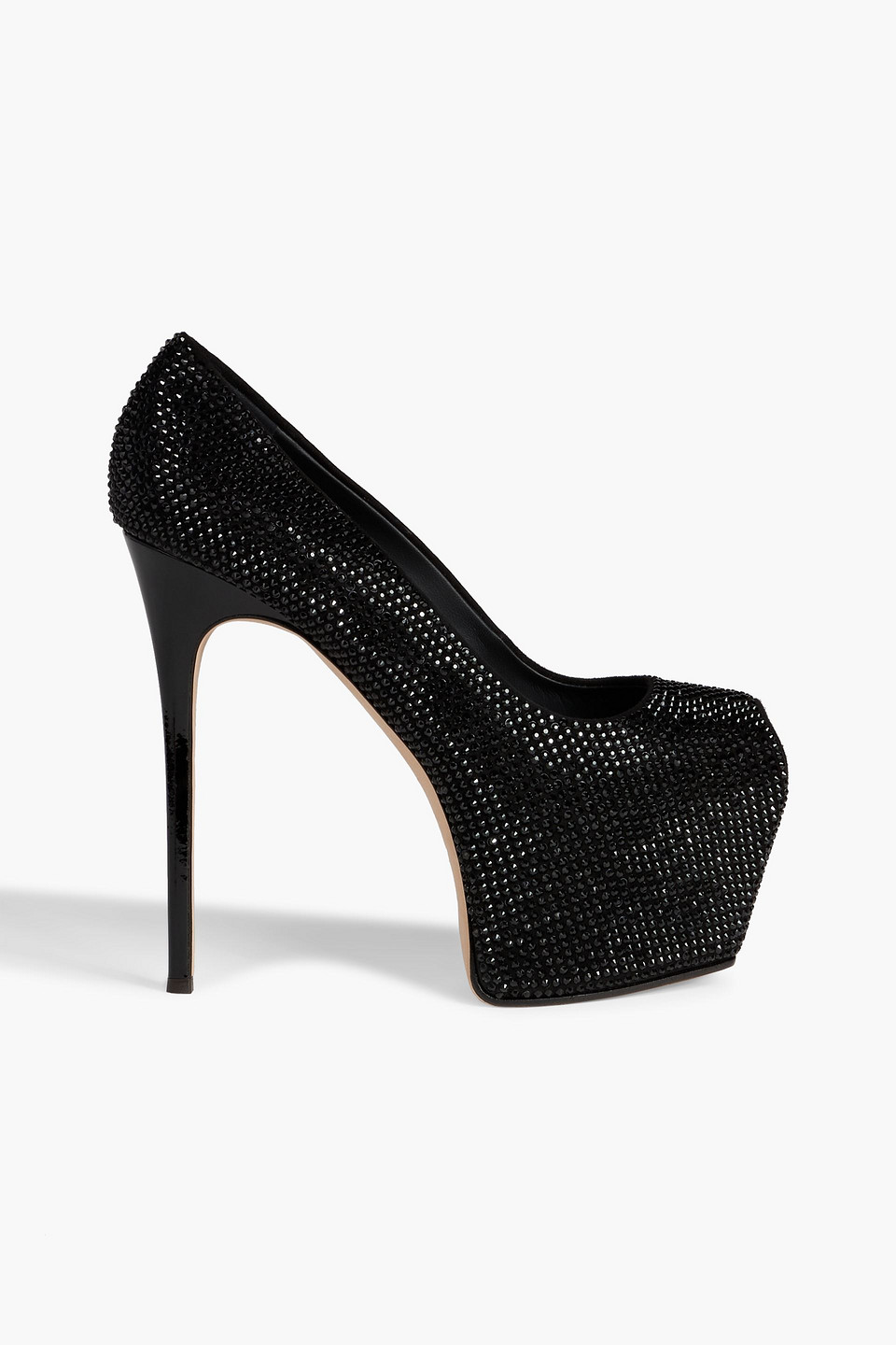 Shop Giuseppe Zanotti Liza Crystal-embellished Suede Platform Pumps In Black