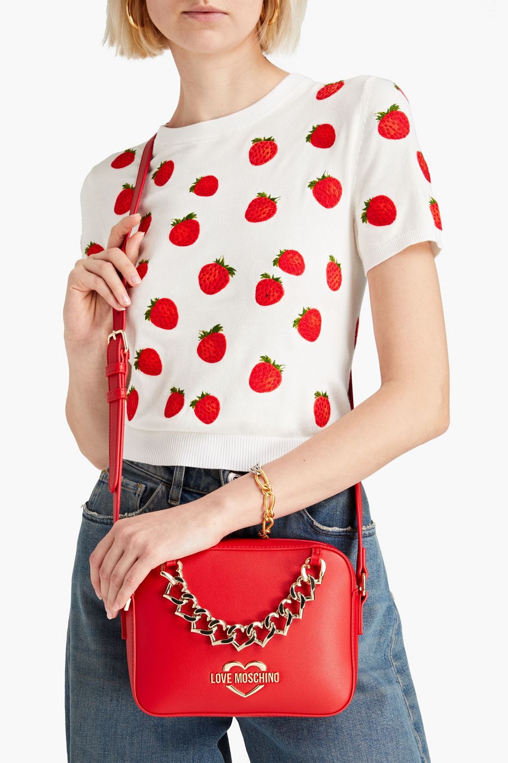 LOVE MOSCHINO Chain-embellished faux leather shoulder bag
