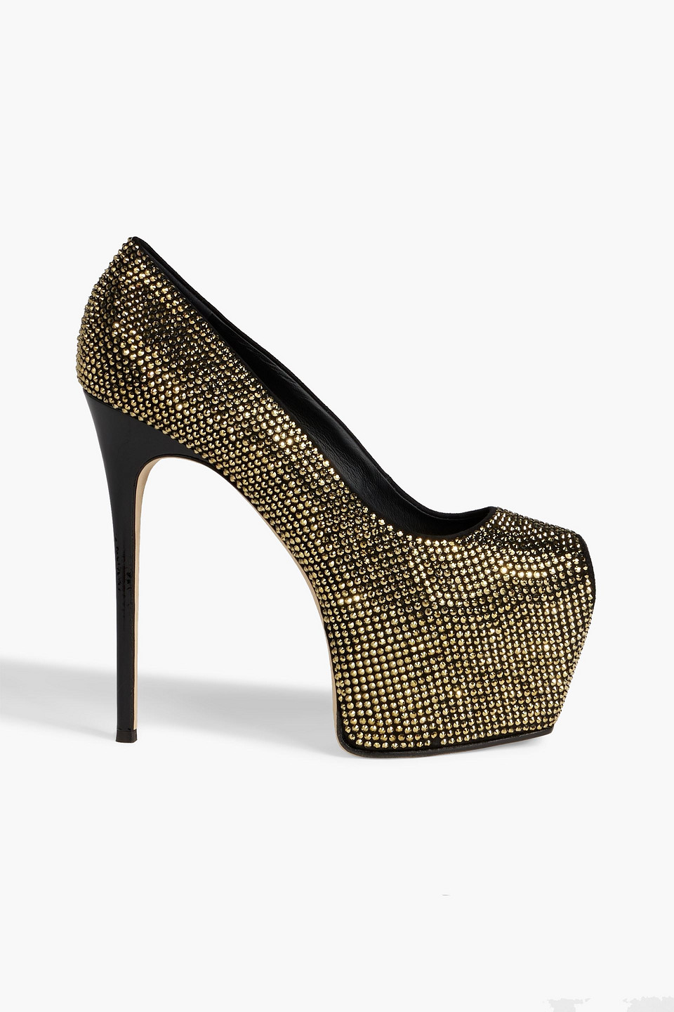 Shop Giuseppe Zanotti Liza Crystal-embellished Suede Platform Pumps In Gold