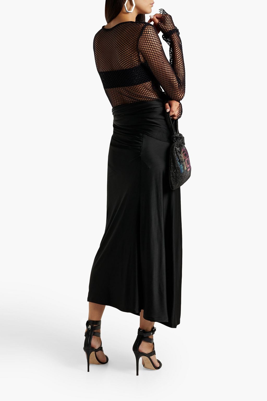 RABANNE Chain-trimmed ruched stretch-jersey maxi skirt