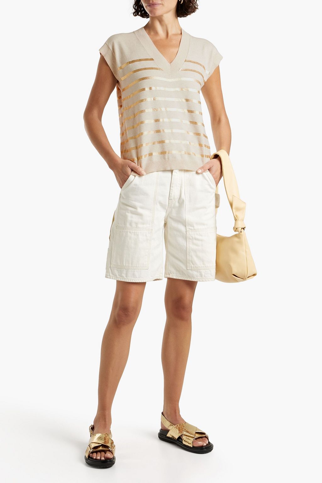 MAJESTIC FILATURES Metallic striped cotton-blend top