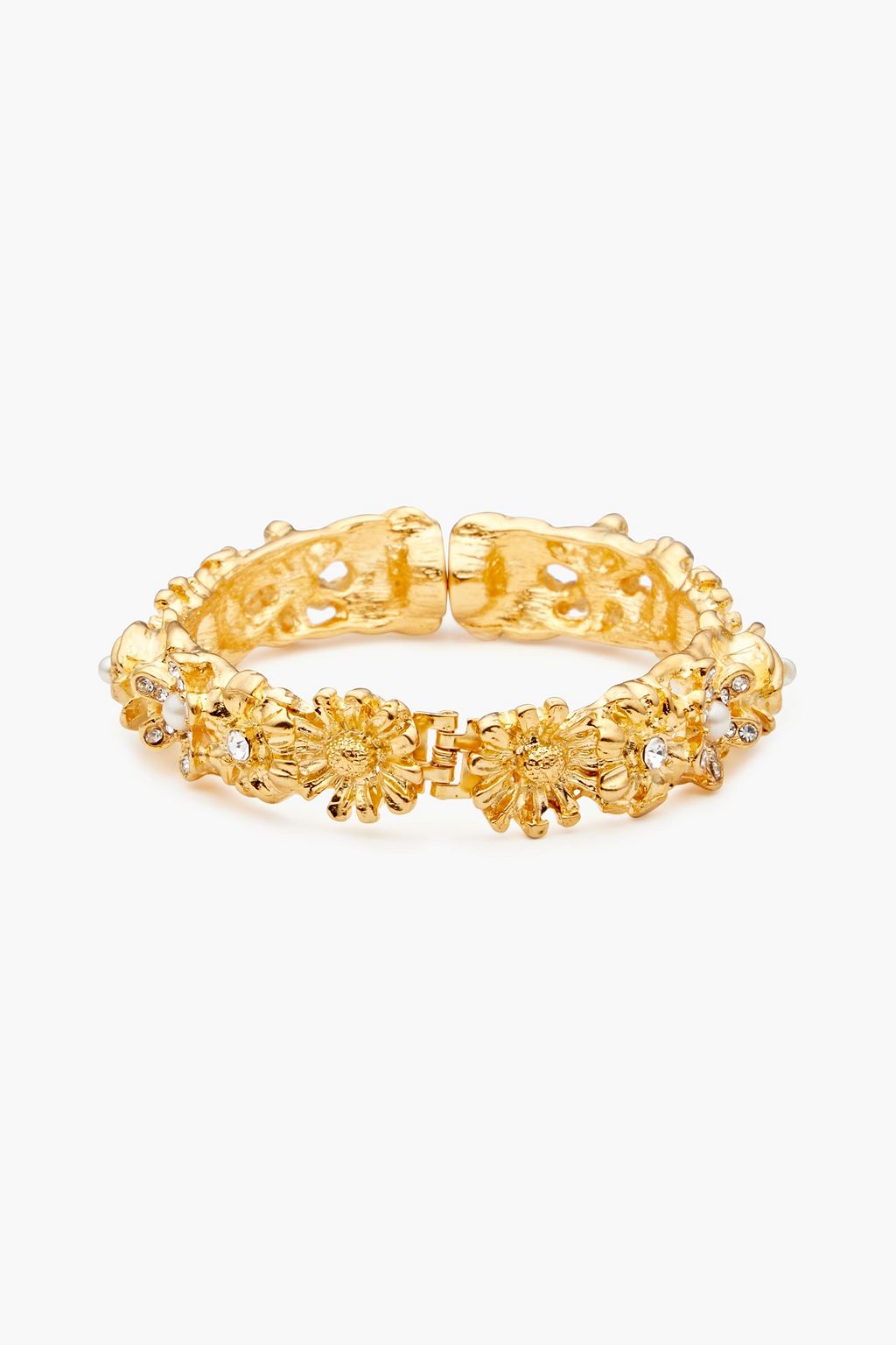 KENNETH JAY LANE Gold-tone, faux pearl and crystal bangle