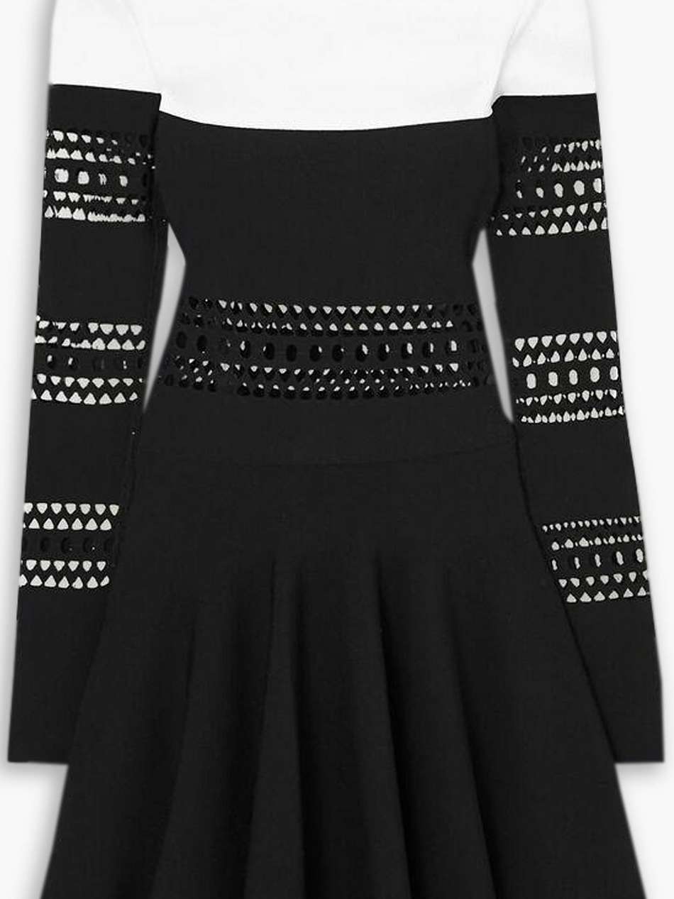 two-tone laser-cut stretch-knit mini dress