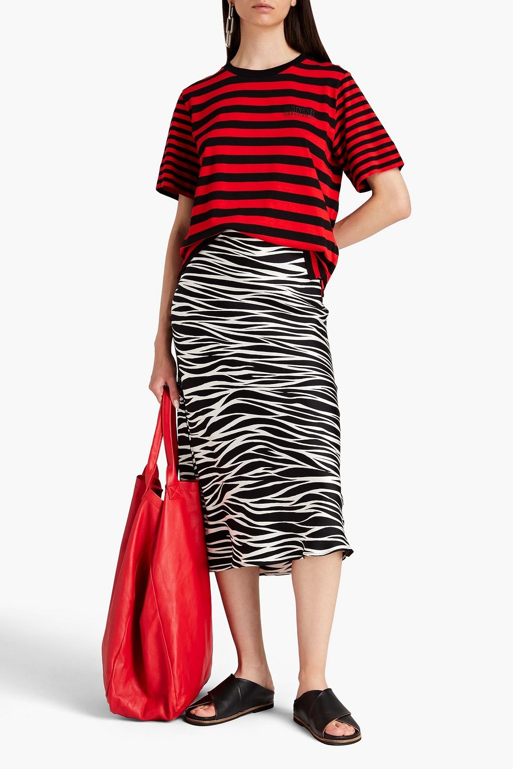 GANNI Striped organic cotton-jersey T-shirt