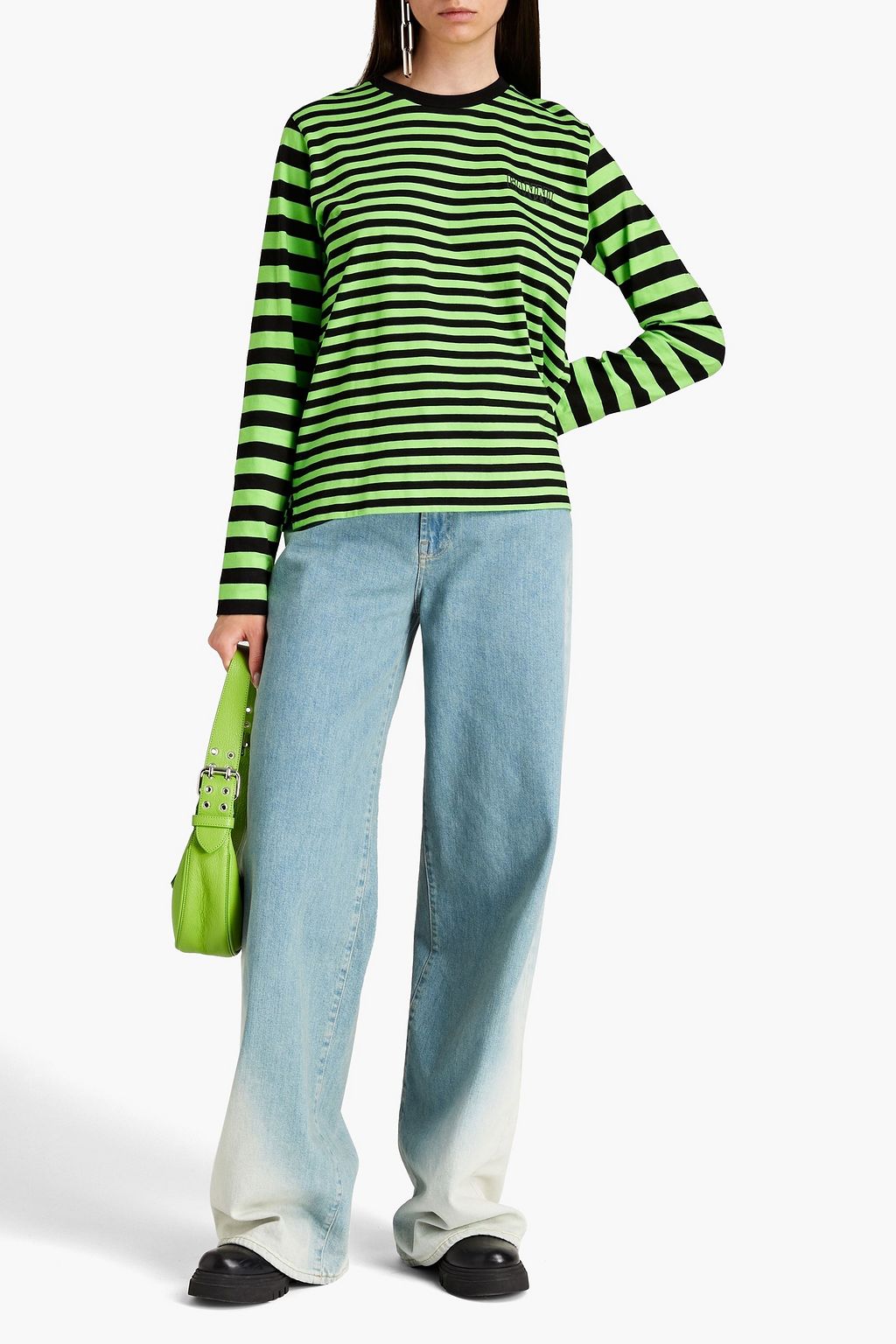Bright green Striped organic cottonjersey top GANNI THE