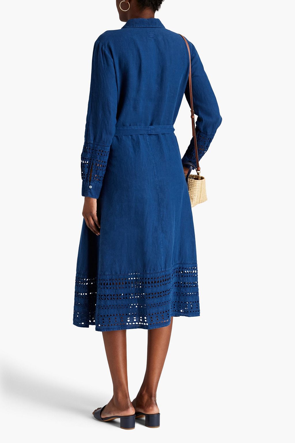 120 LINO Broderie anglaisetrimmed linen midi shirt dress Sale up to