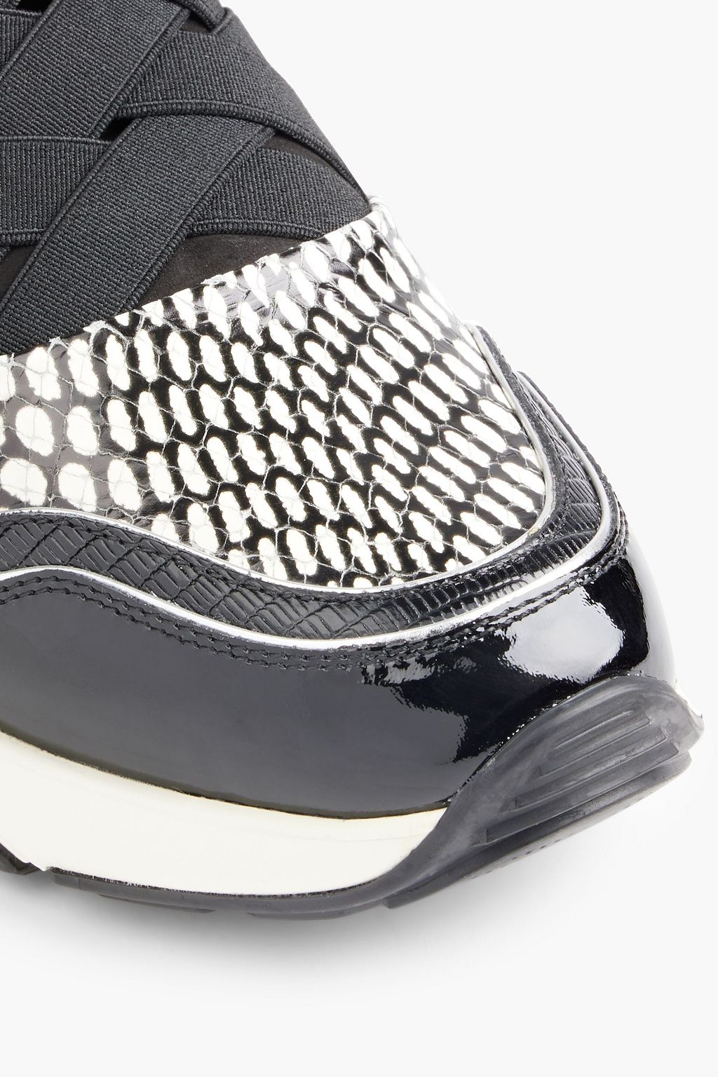 FERRAGAMO Snake-effect leather and nubuck slip-on sneakers