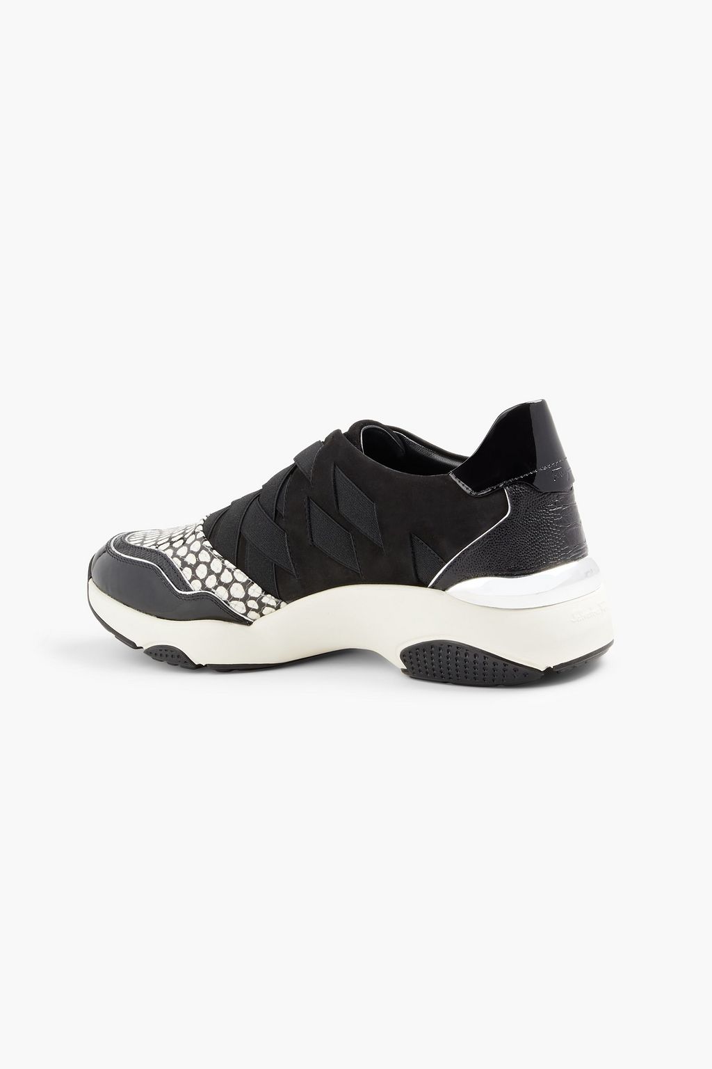 FERRAGAMO Snake-effect leather and nubuck slip-on sneakers