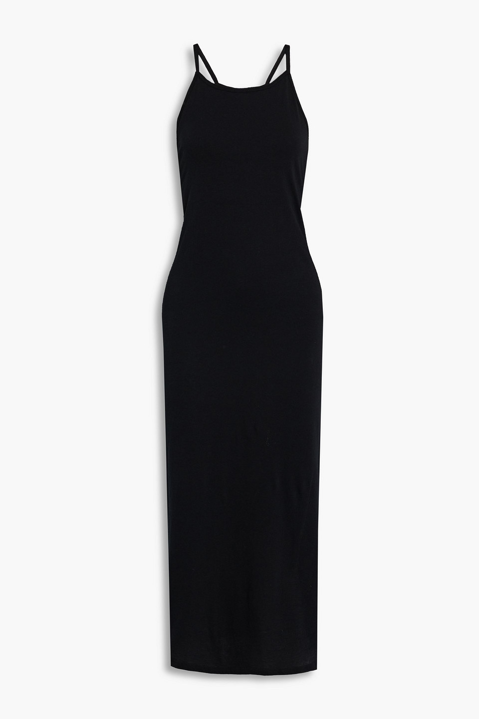 Frame Cutout Tie-back Cotton-blend Midi Dress In Black