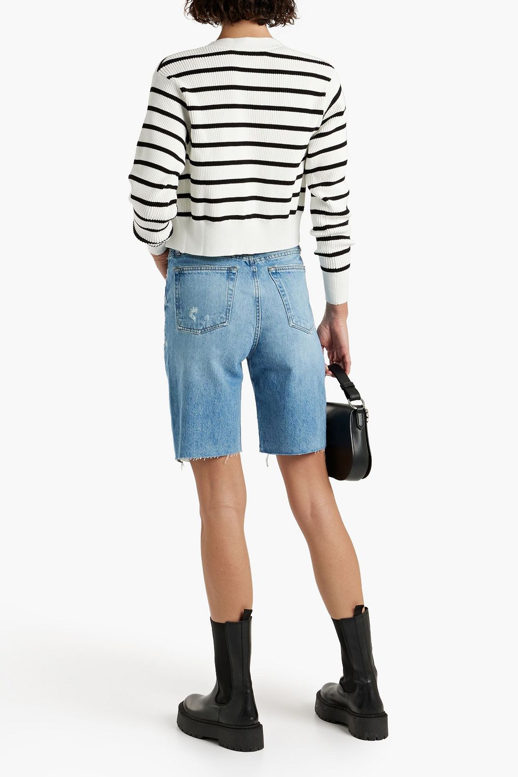 FRAME Striped ribbed-knit cardigan