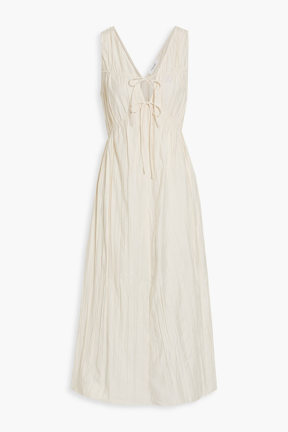 Frame Gathered Crinkled-poplin Midi Dress In Cream