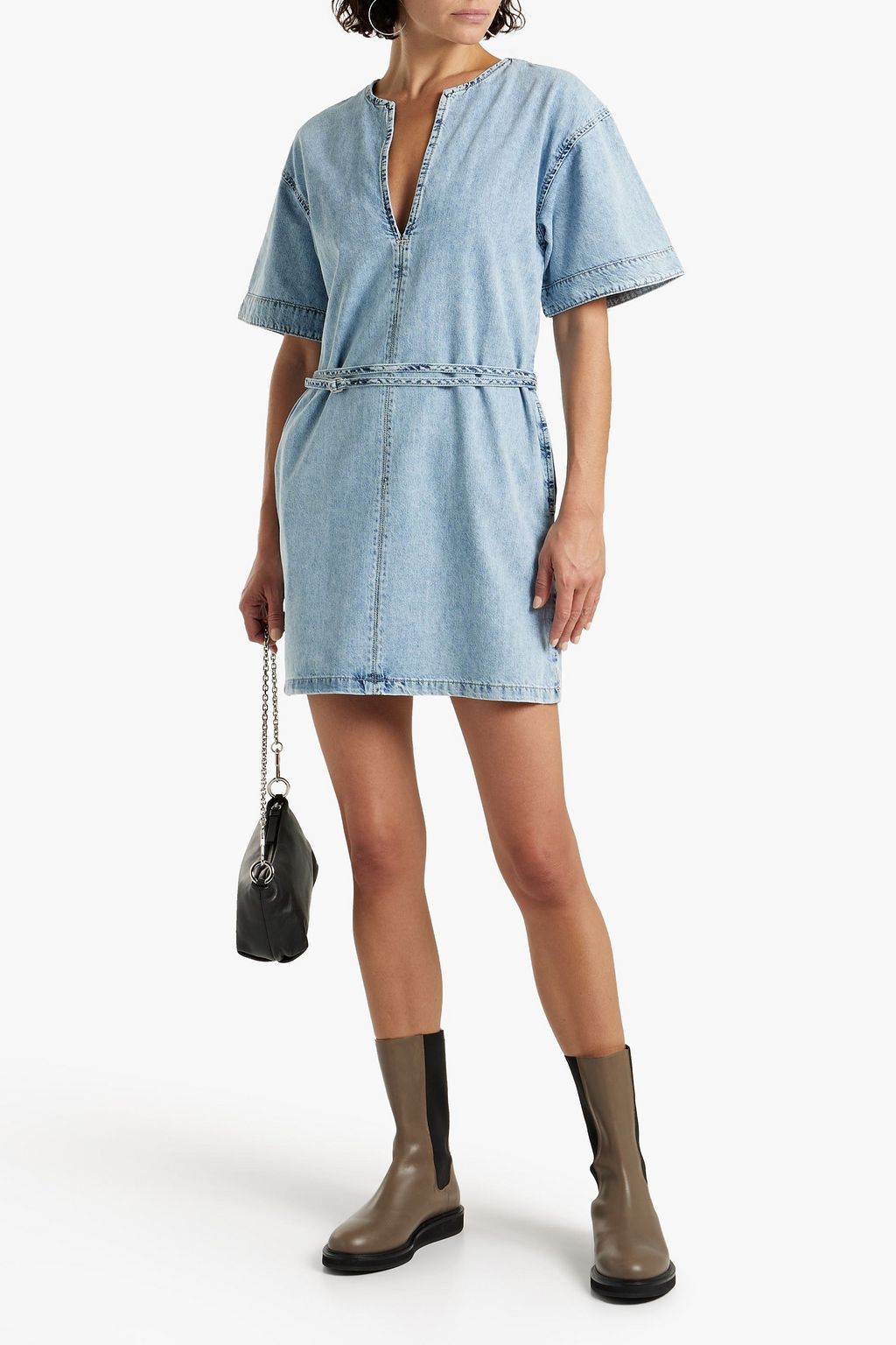 FRAME Belted denim mini dress | THE OUTNET