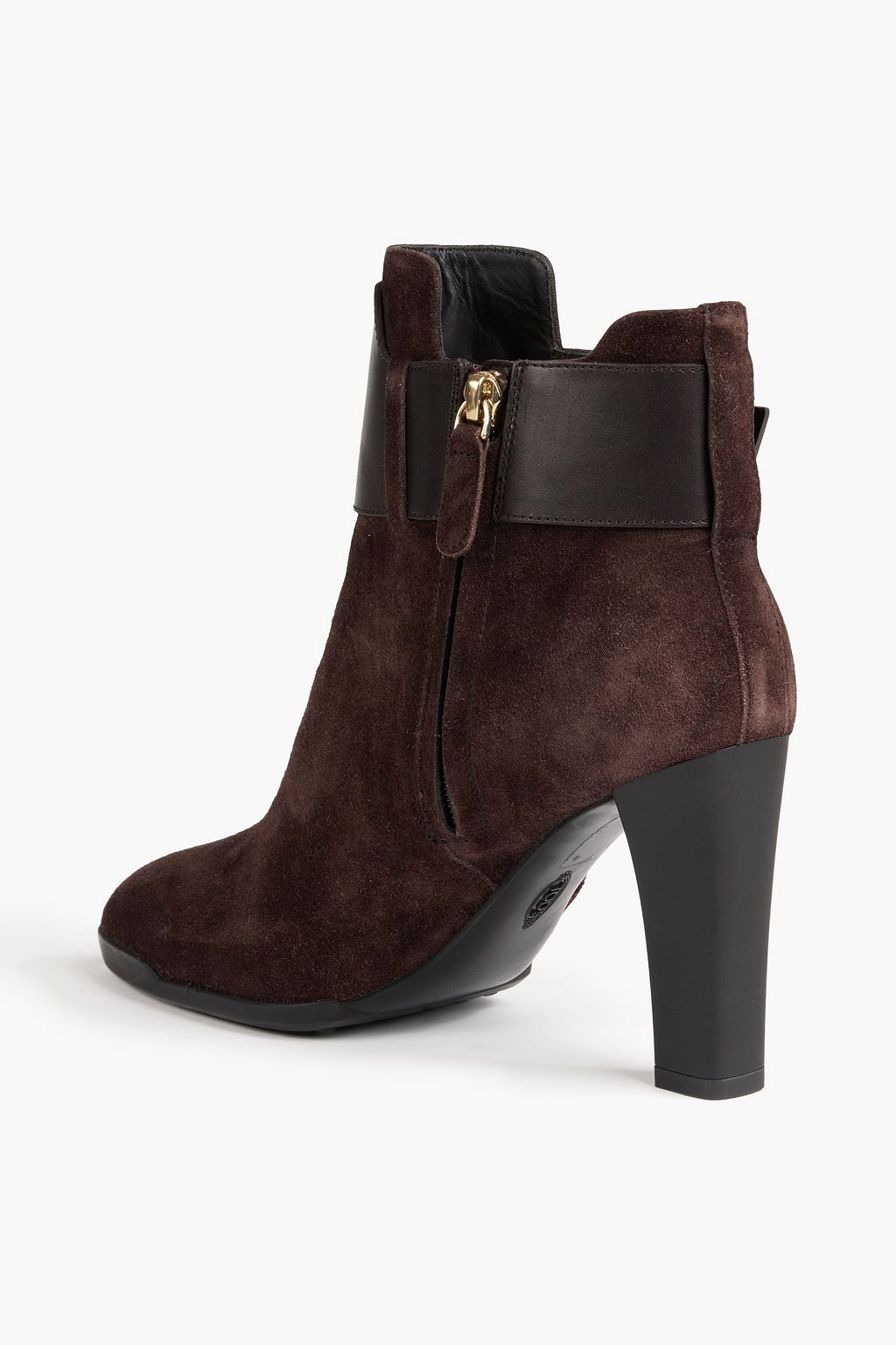 TOD'S Leather-trimmed buckled suede ankle boots