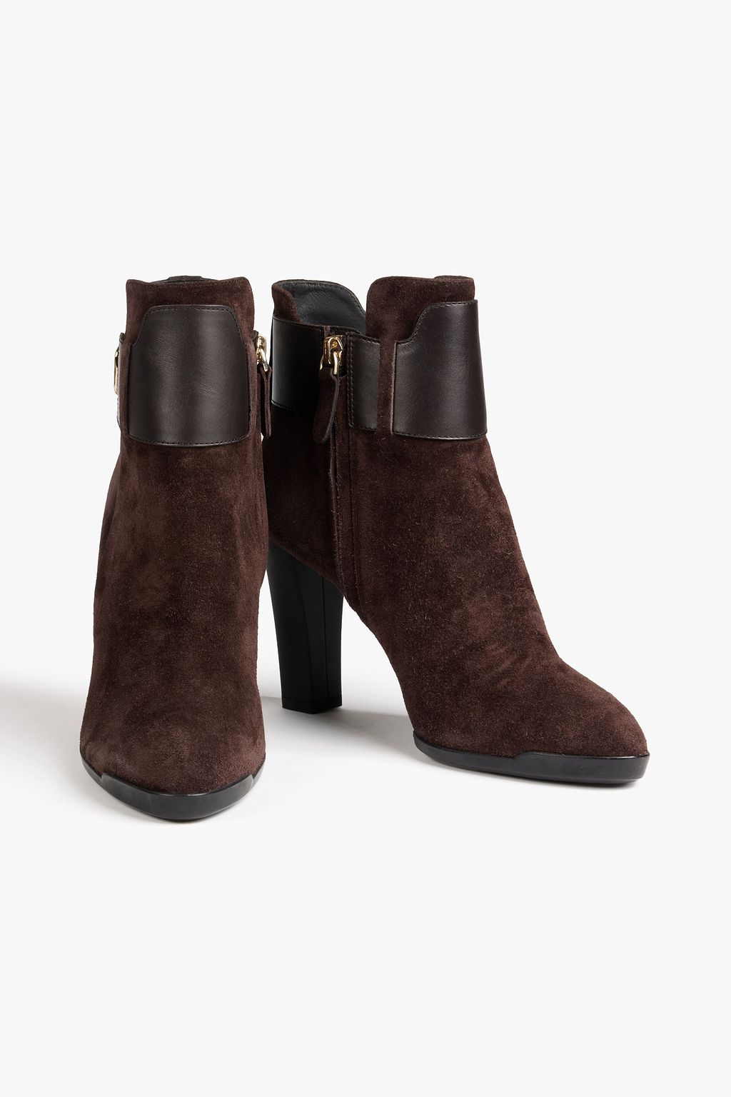 TOD'S Leather-trimmed buckled suede ankle boots
