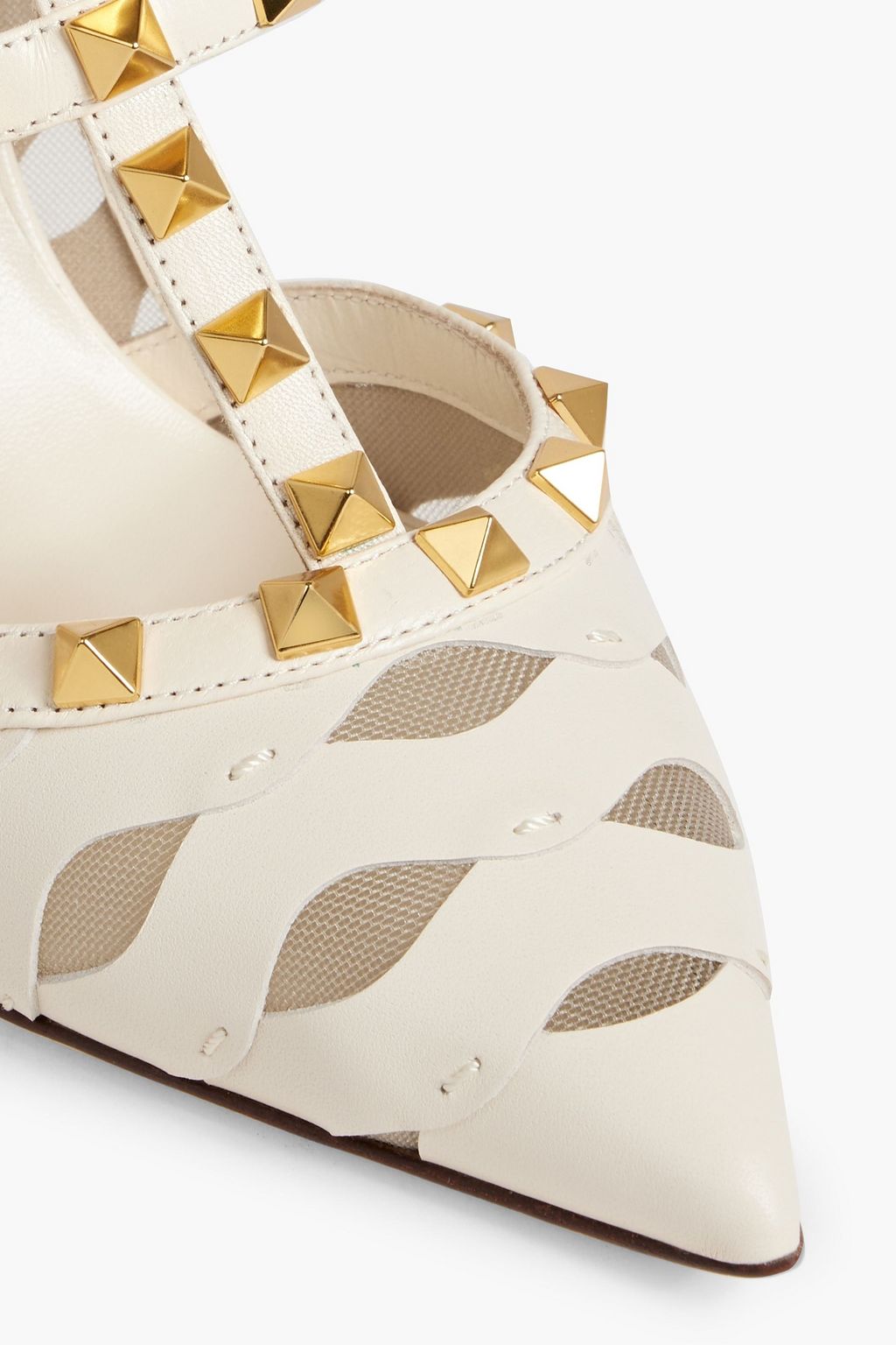VALENTINO GARAVANI Rockstud laser-cut leather and mesh pumps