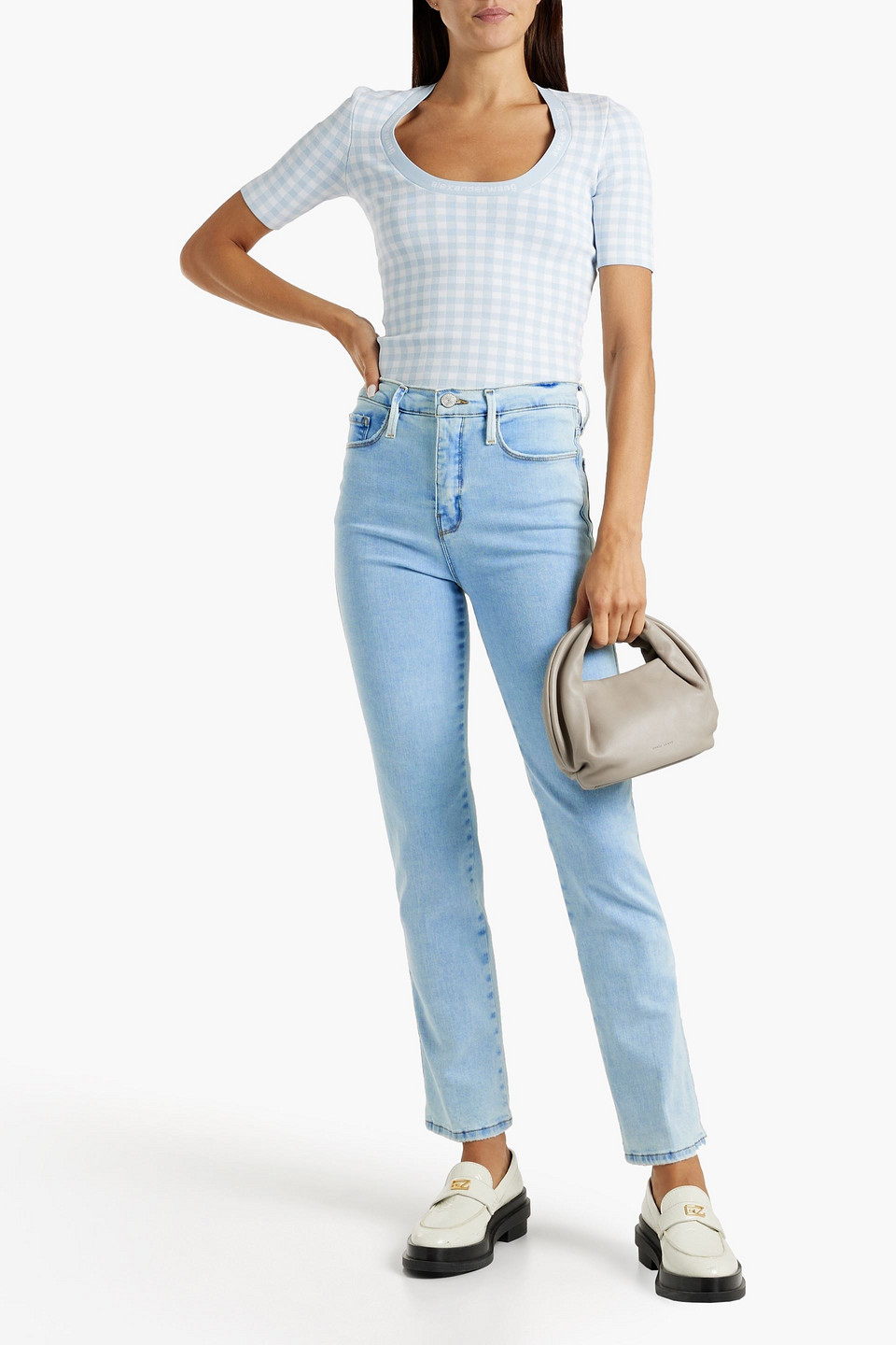 Shop Frame Le Sylvie Slender High-rise Straight-leg Jeans In Light Denim