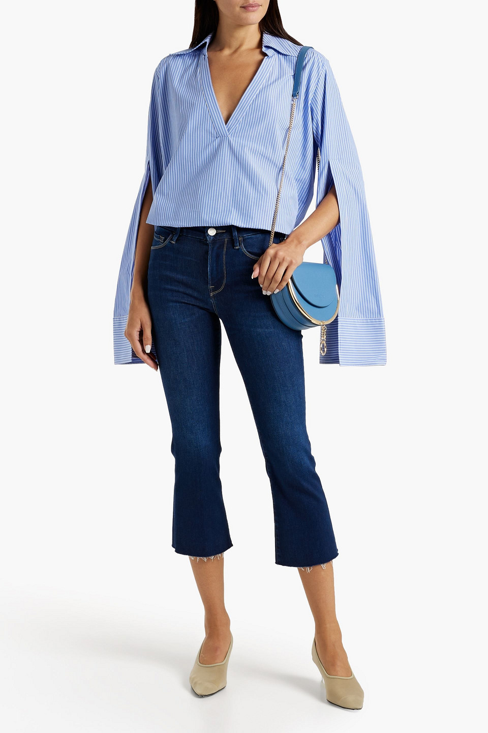  Frame - Le Pixie Halbhohe Kick-flare-jeans Mit Fransen - Blau - 23 
