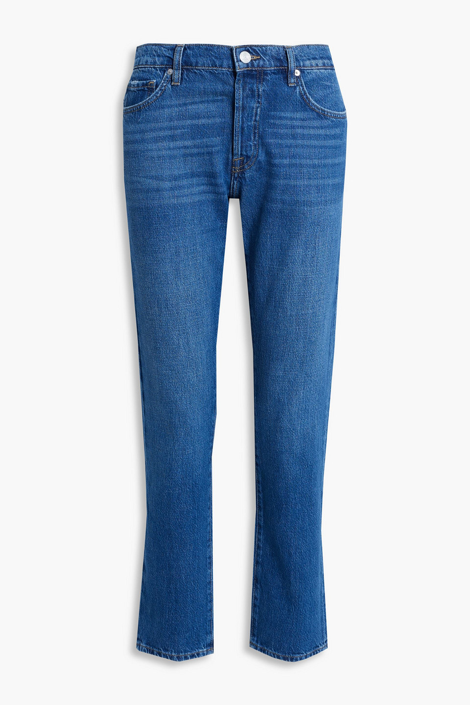 Shop Frame Le Slouch Mid-rise Straight-leg Jeans In Mid Denim