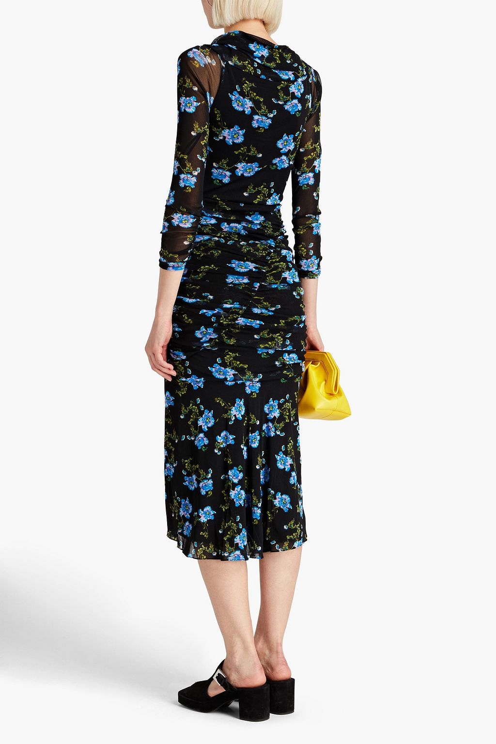 DIANE VON FURSTENBERG Ganesa ruched floral-print stretch-mesh midi dress