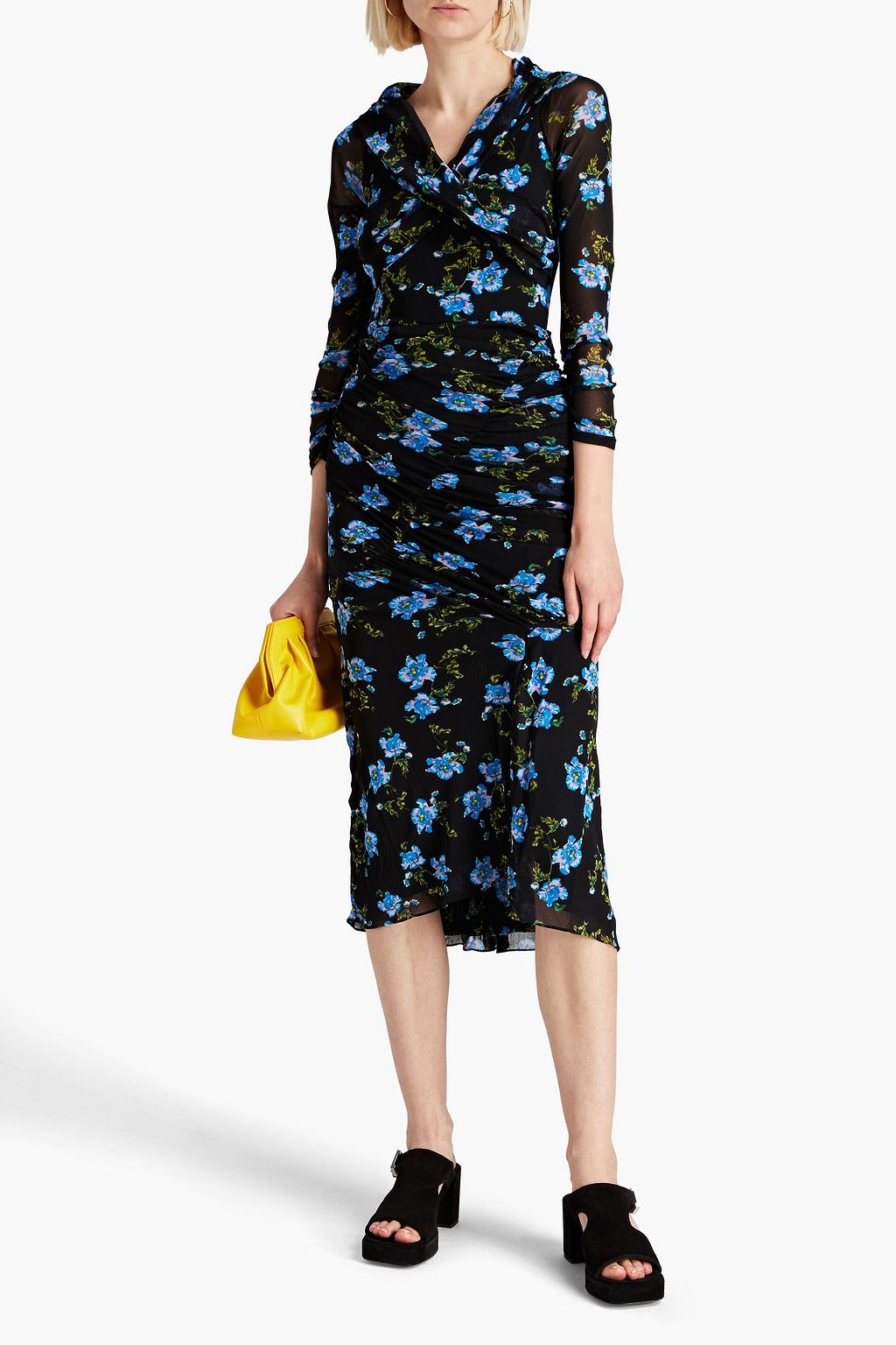 DIANE VON FURSTENBERG Ganesa ruched floral-print stretch-mesh midi dress