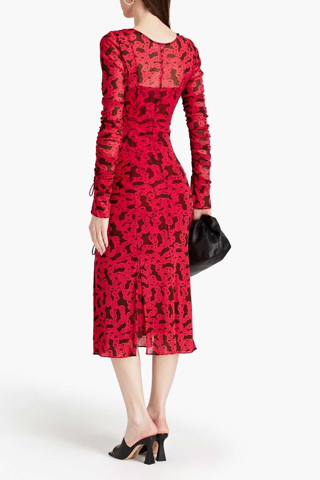 DIANE VON FURSTENBERG فستان متوسط الطول من الشبك بتصميم ملموم مزين بطبعات على شكل زهور