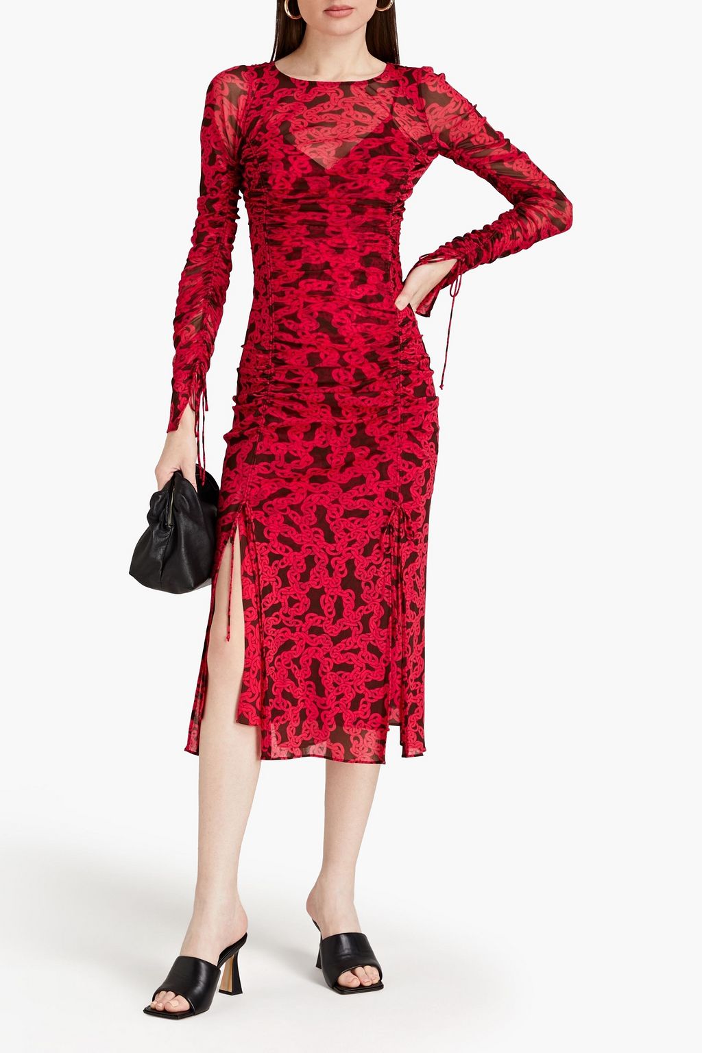 DIANE VON FURSTENBERG فستان متوسط الطول من الشبك بتصميم ملموم مزين بطبعات على شكل زهور