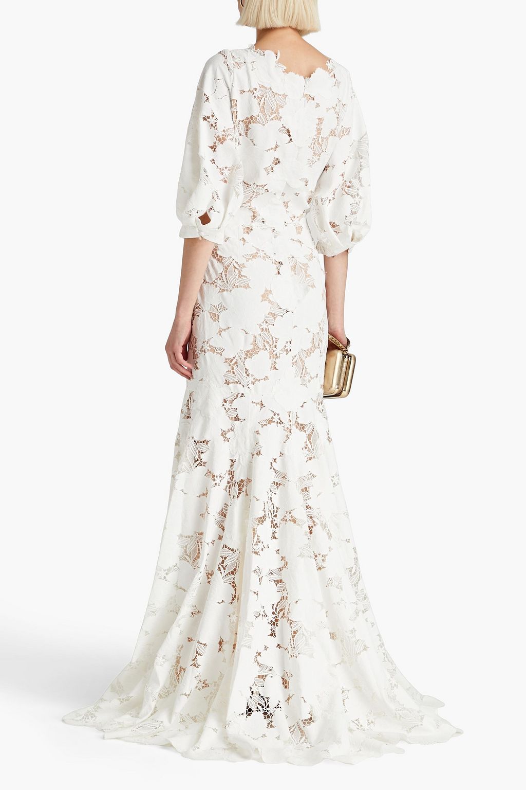 OSCAR DE LA RENTA Gathered guipure lace gown