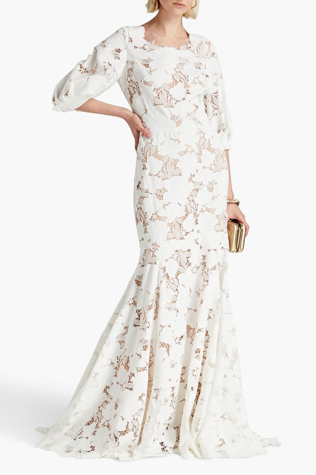 OSCAR DE LA RENTA Gathered guipure lace gown