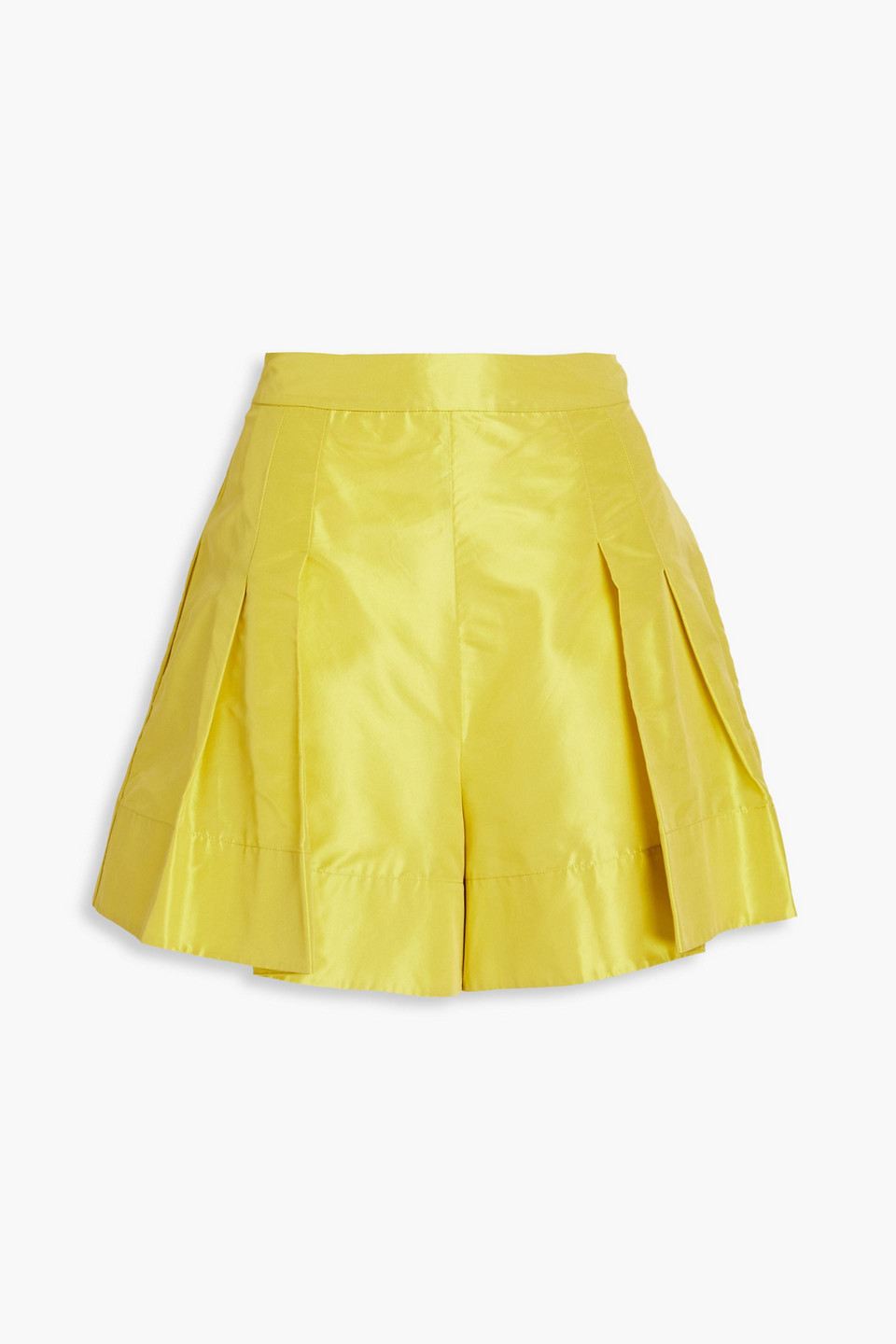 Oscar De La Renta Pleated Silk-taffeta Shorts In Chartreuse