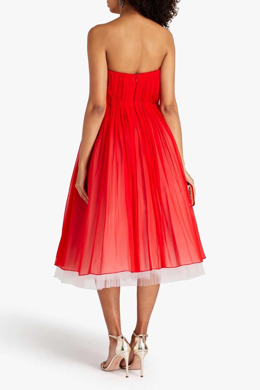 OSCAR DE LA RENTA Strapless plissé silk-chiffon and tulle midi dress