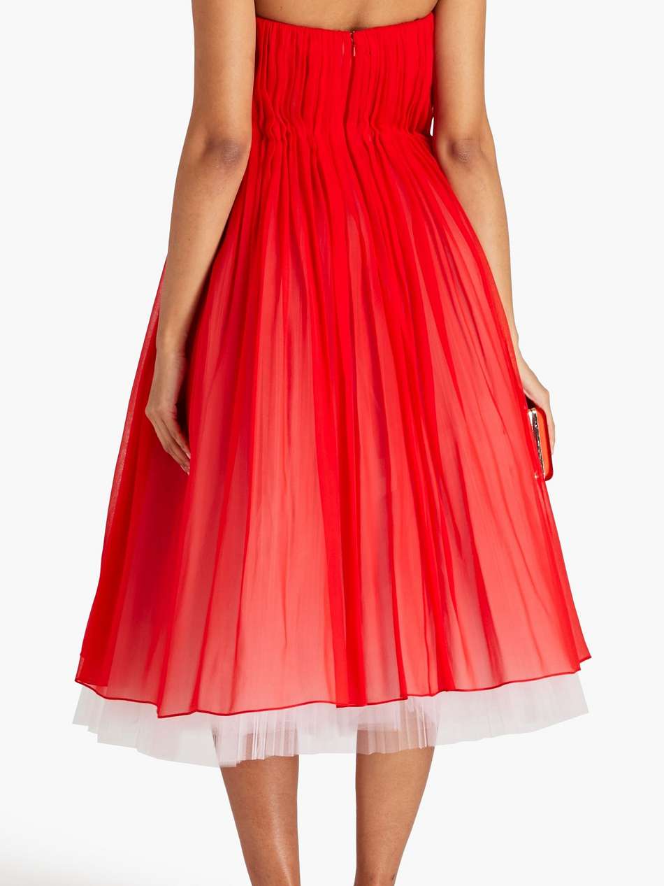 strapless plissé silk-chiffon and tulle midi dress