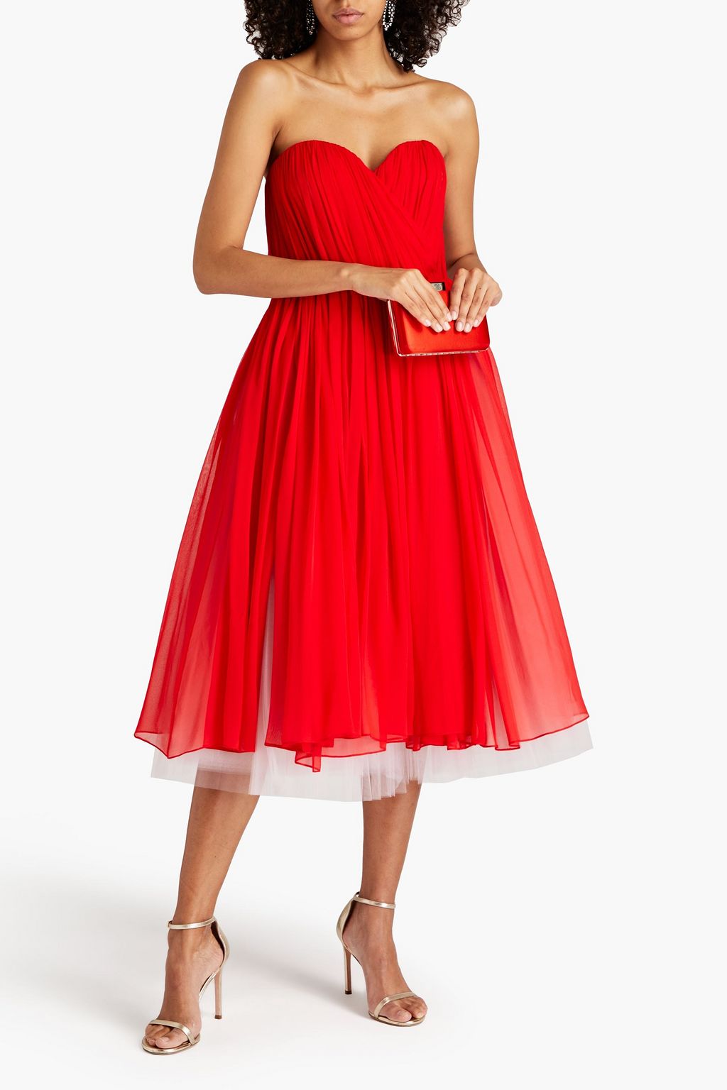 OSCAR DE LA RENTA Strapless plissé silk-chiffon and tulle midi dress
