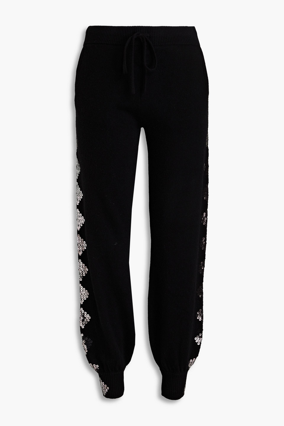 Bella Freud Embellished Wool And Cashmere-blend Track Trousers In Black