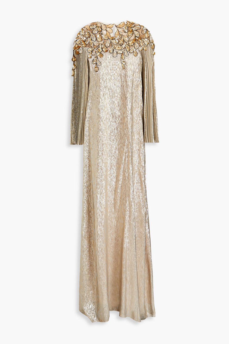 Oscar De La Renta Magnolia Embellished Tulle-paneled Lamé Gown In Neutrals