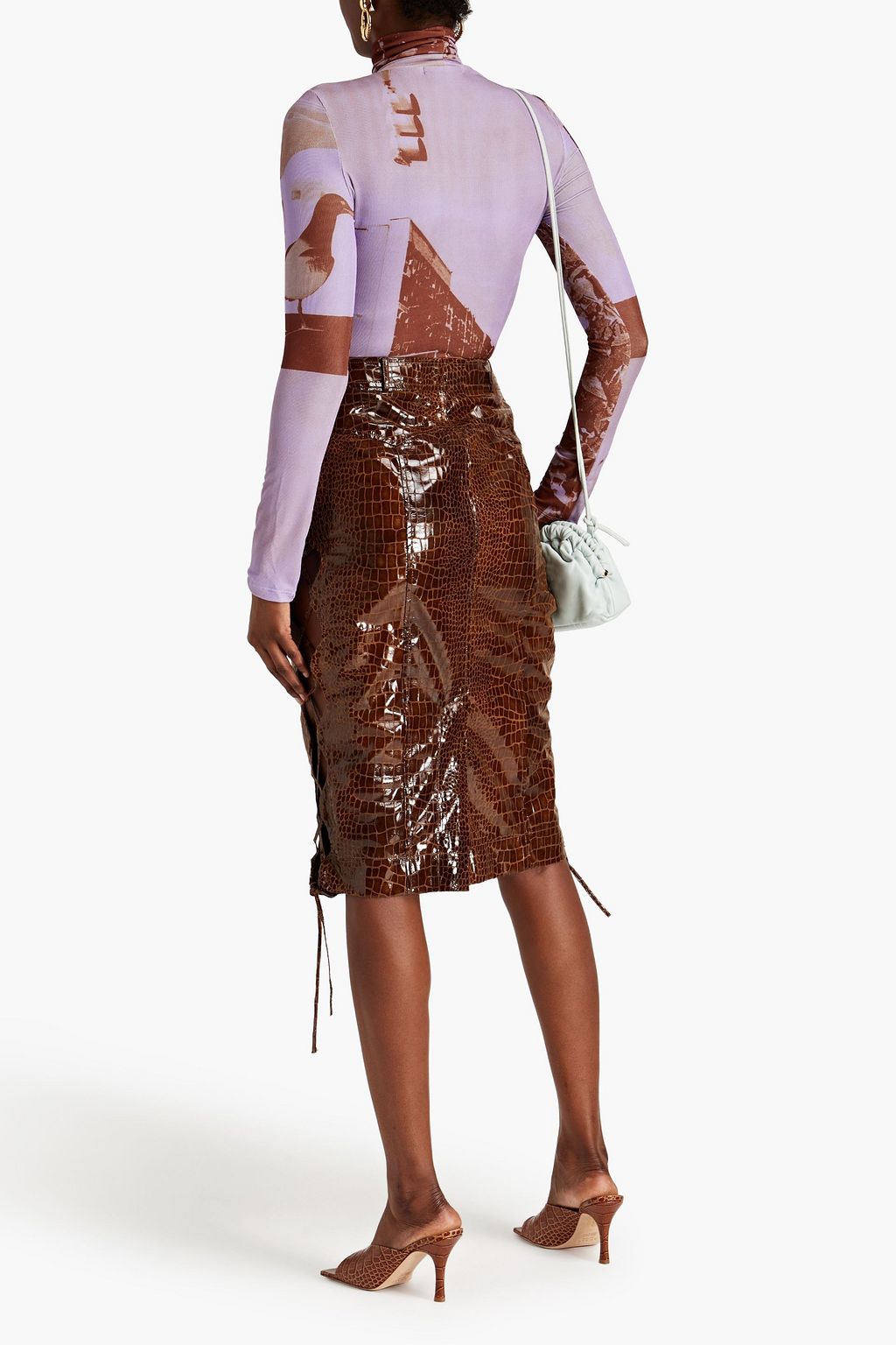 REJINA PYO Erin croc-effect faux patent-leather skirt