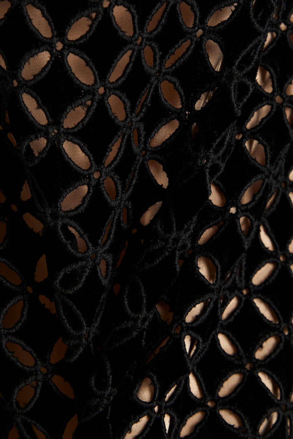 OSCAR DE LA RENTA BRODERIE ANGLAISE VELVET MIDI DRESS