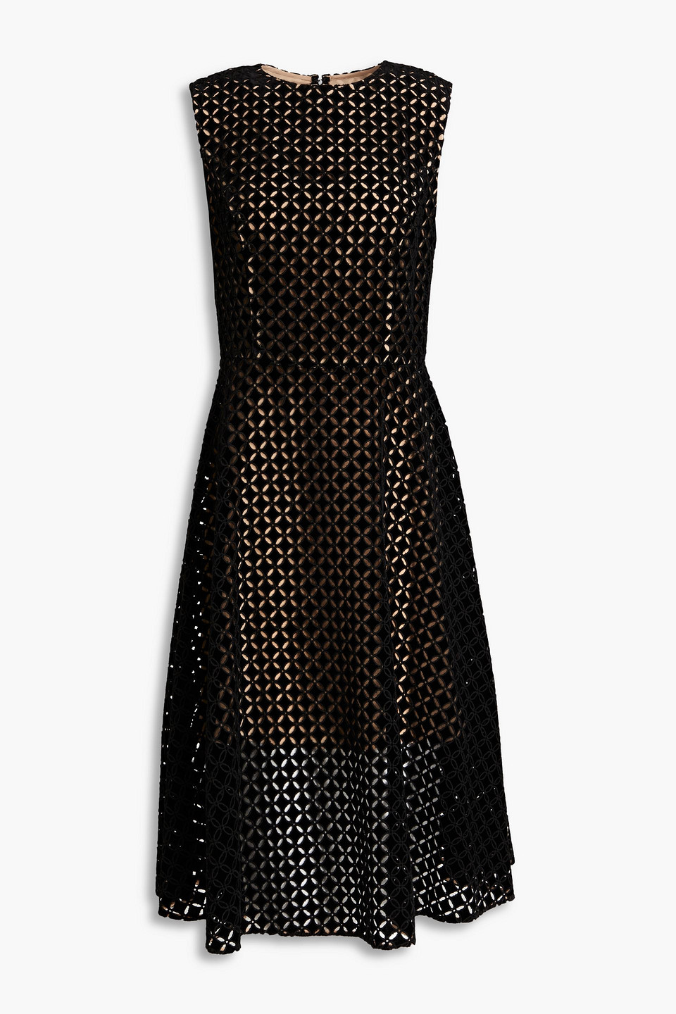 Oscar De La Renta Broderie Anglaise Velvet Midi Dress In Black