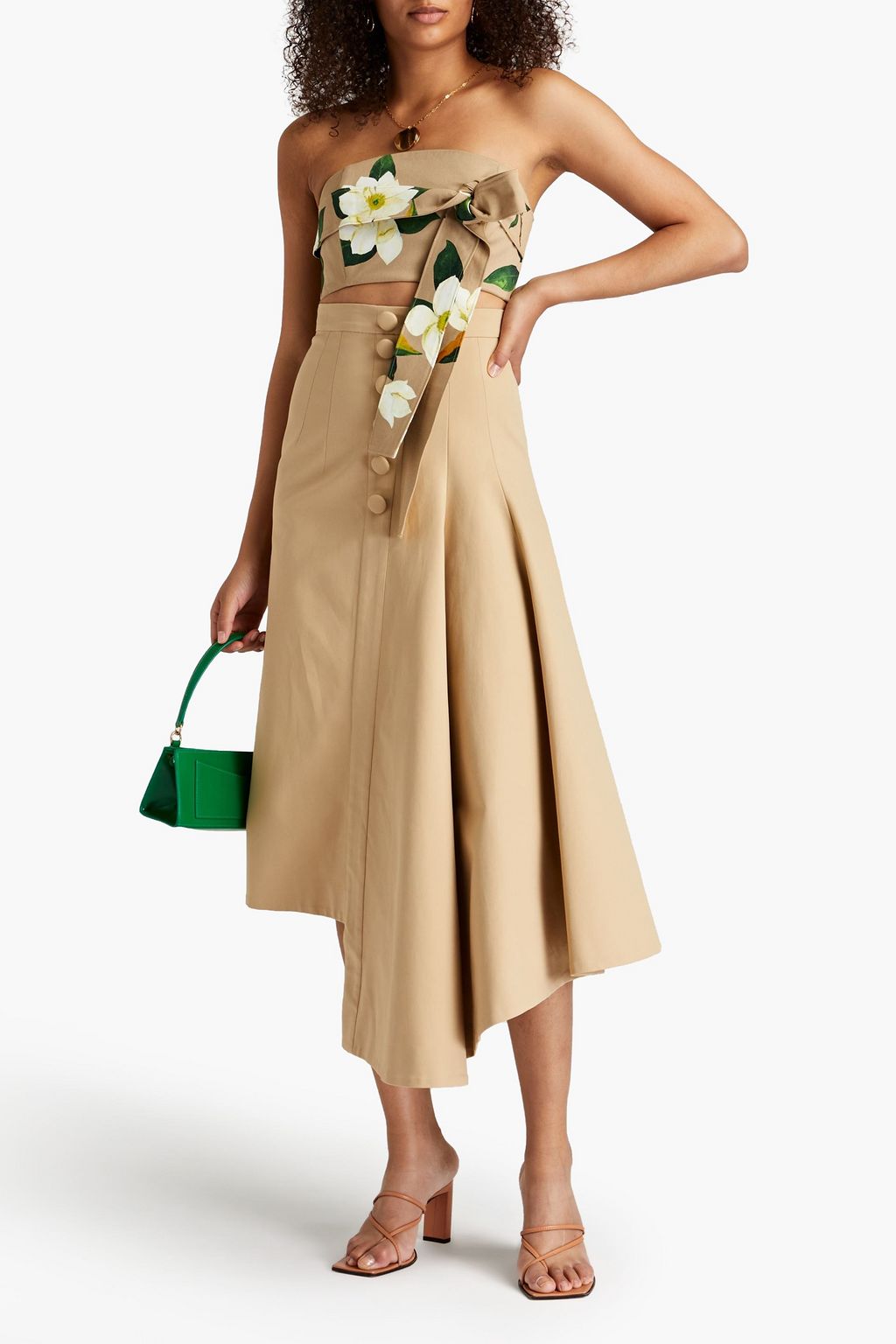 OSCAR DE LA RENTA Strapless cropped floral-print cotton-blend twill top