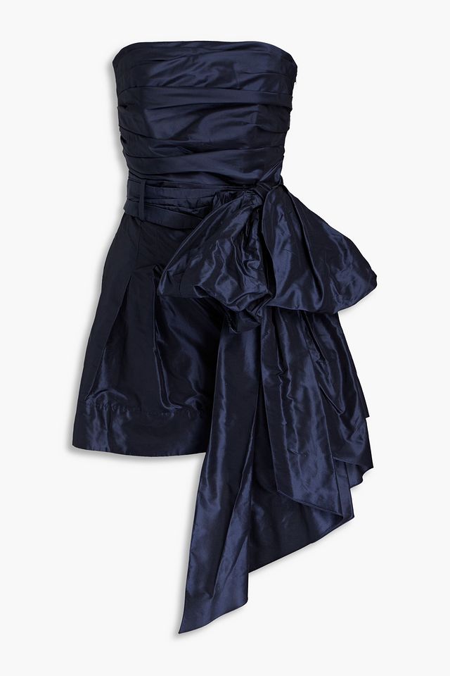 Strapless bow-embellished silk-taffeta playsuit