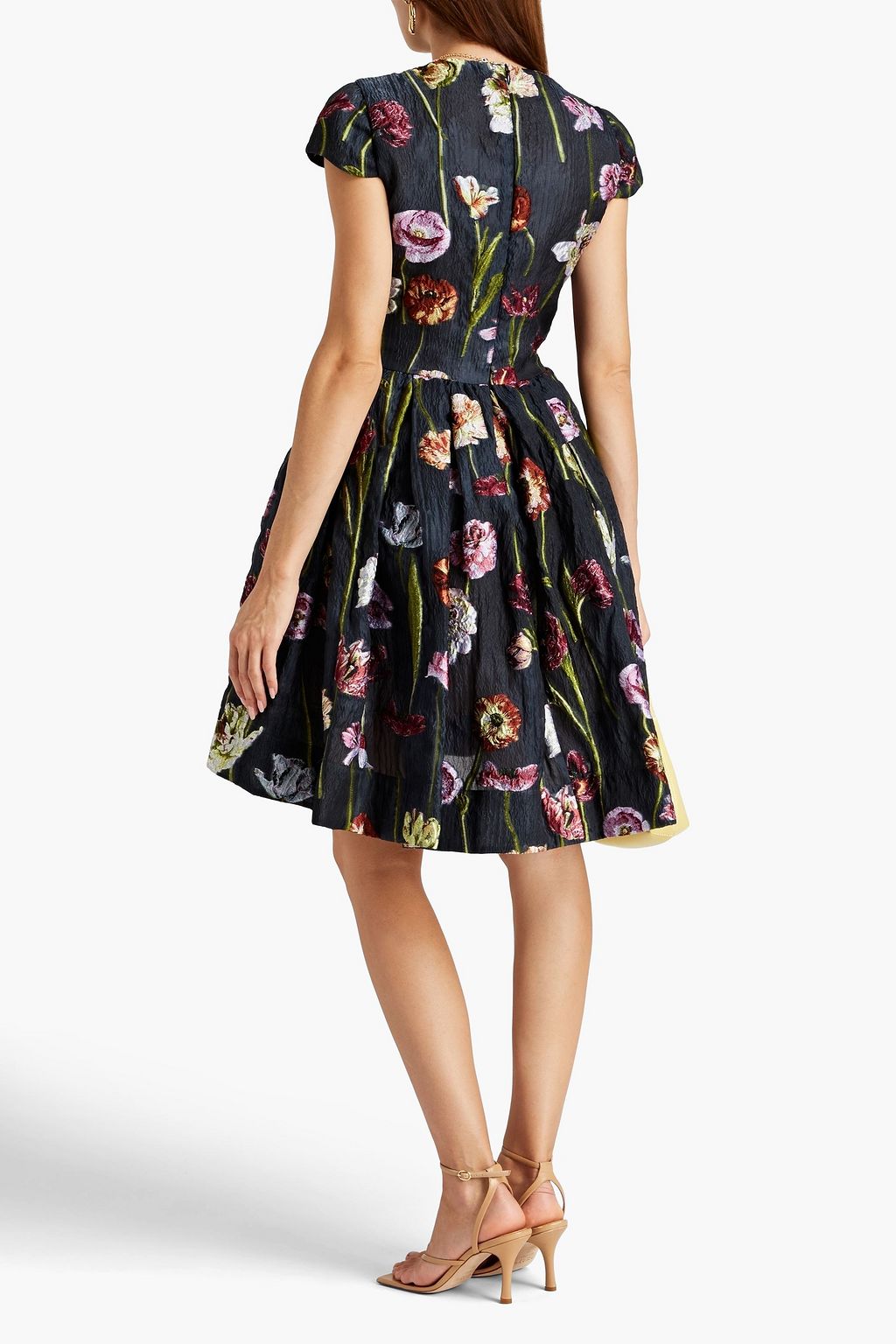 OSCAR DE LA RENTA Pleated cloqué-jacquard mini dress