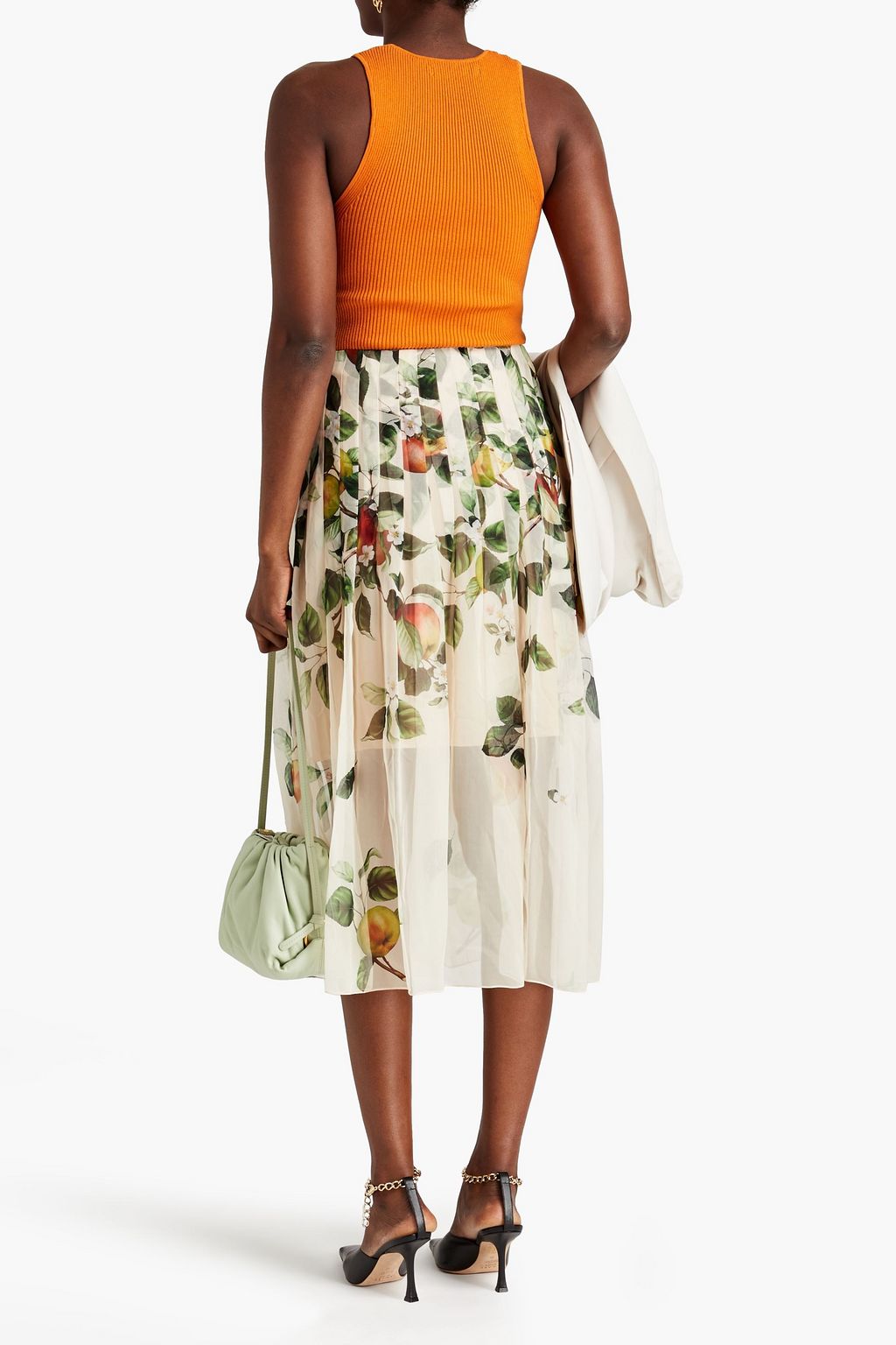OSCAR DE LA RENTA Pleated printed silk-chiffon midi skirt